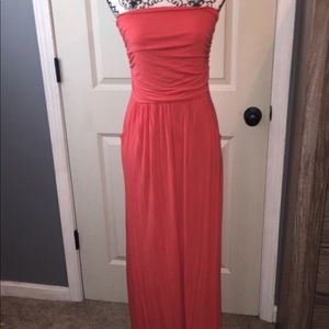 Medium coral strapless maxi